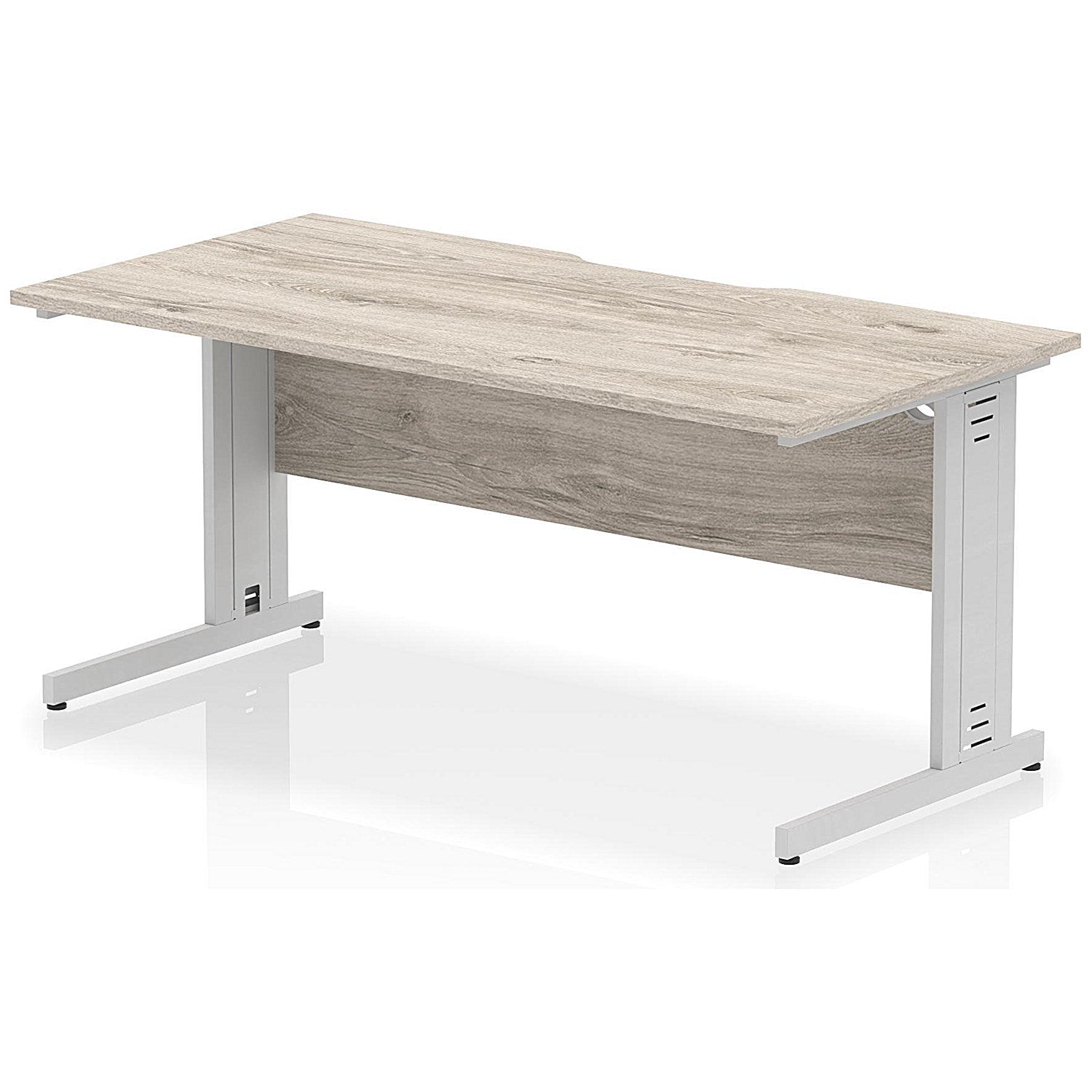 Impulse 1600mm Scalloped Edge Rectangular Desk, Silver Cable Managed Legs, Grey Oak Easy2Order : I005949