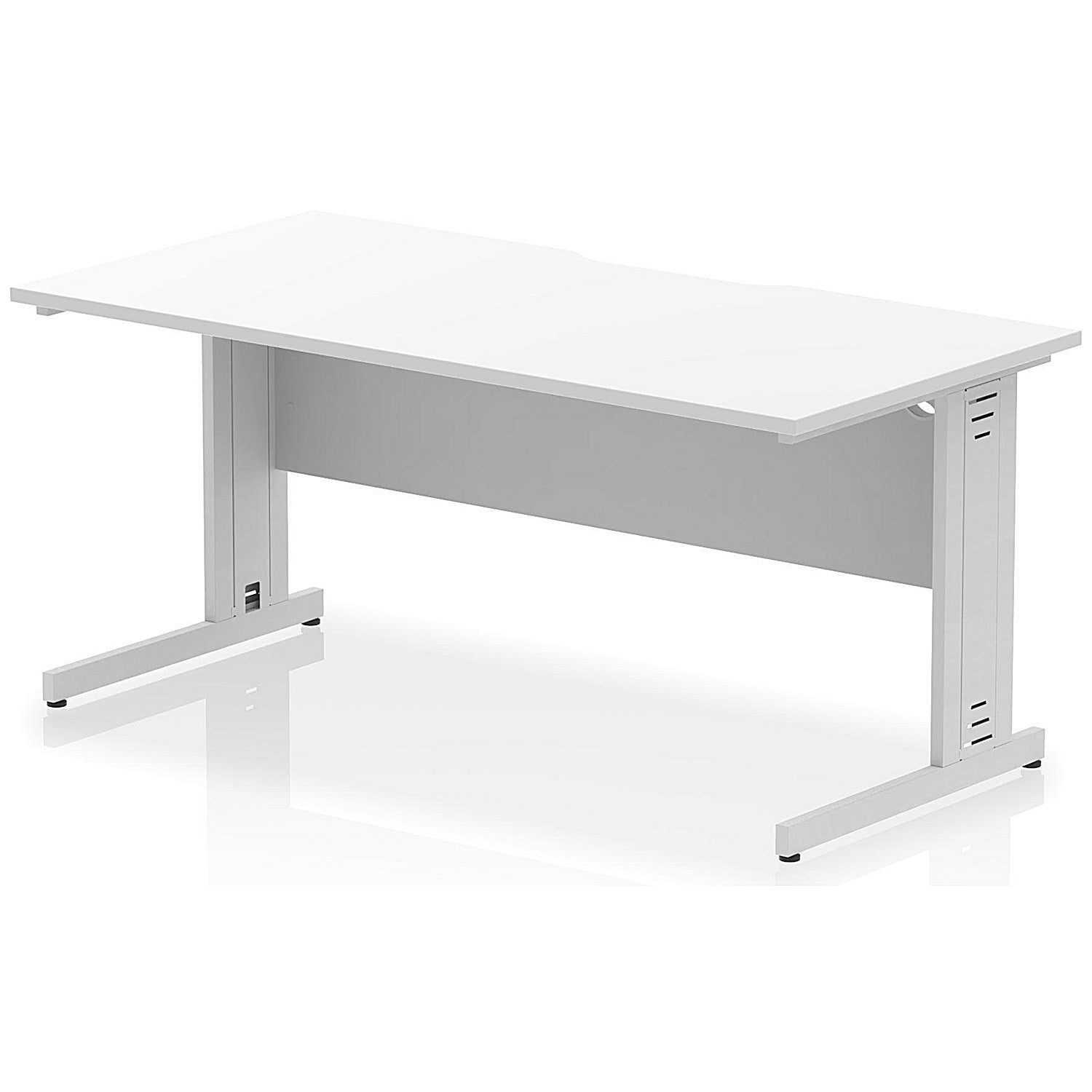 Impulse 1600mm Scalloped Edge Rectangular Desk, Silver Cable Managed Legs, White Easy2Order : I005961