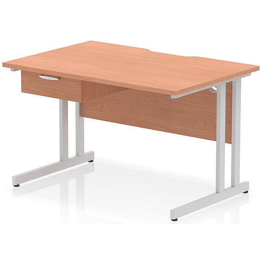 Impulse 1200mm Scalloped Edge Rectangular Desk, Silver Cantilever Legs, Beech, With 1 x 1 Drawer Fixed Pedestal Easy2Order : I005982