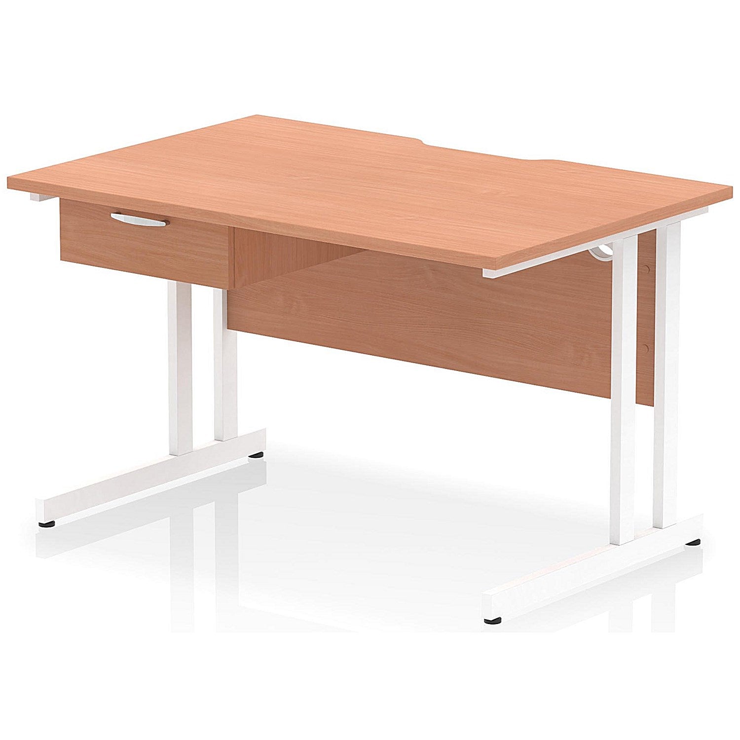 Impulse 1200mm Scalloped Edge Rectangular Desk, White Cantilever Legs, Beech, With 1 x 1 Drawer Fixed Pedestal Easy2Order : I005983