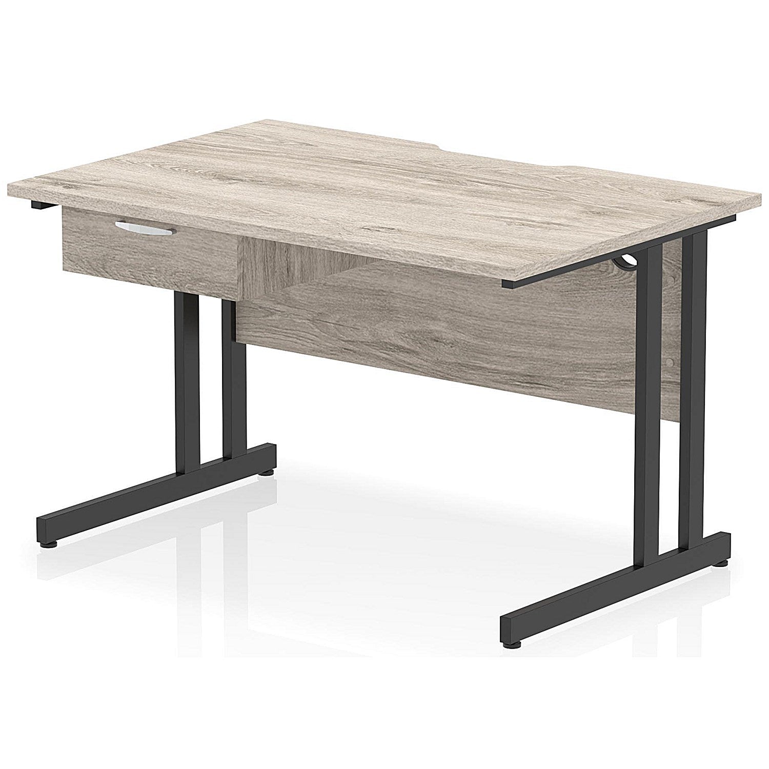 Impulse 1200mm Scalloped Edge Rectangular Desk, Black Cantilever Legs, Grey Oak, With 1 x 1 Drawer Fixed Pedestal Easy2Order : I005984