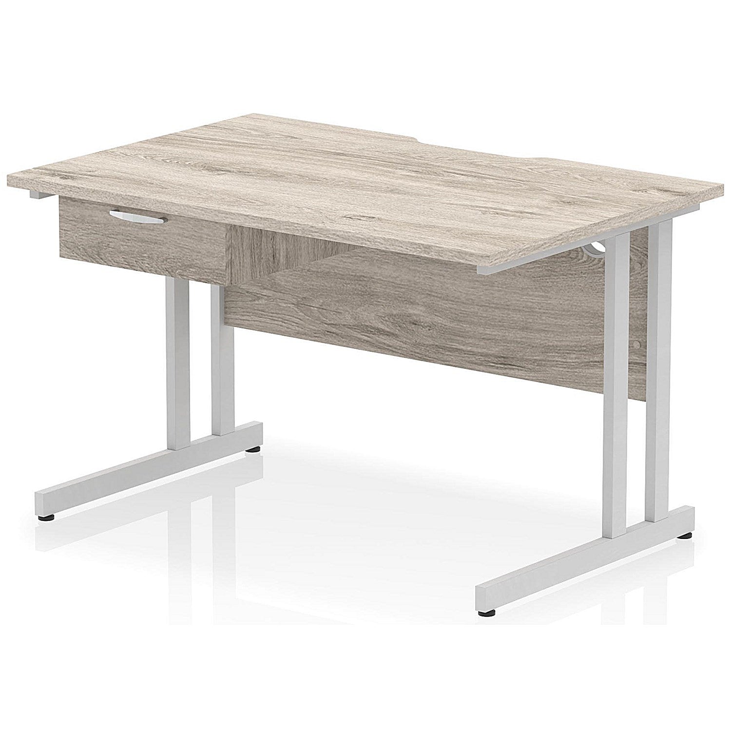 Impulse 1200mm Scalloped Edge Rectangular Desk, Silver Cantilever Legs, Grey Oak, With 1 x 1 Drawer Fixed Pedestal Easy2Order : I005985