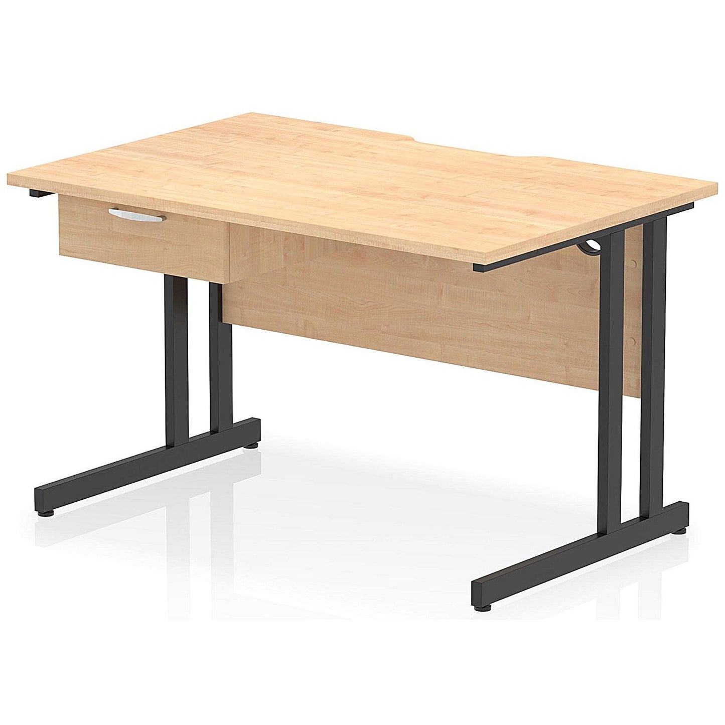 Impulse 1200mm Scalloped Edge Rectangular Desk, Black Cantilever Legs, Maple, With 1 x 1 Drawer Fixed Pedestal Easy2Order : I005987