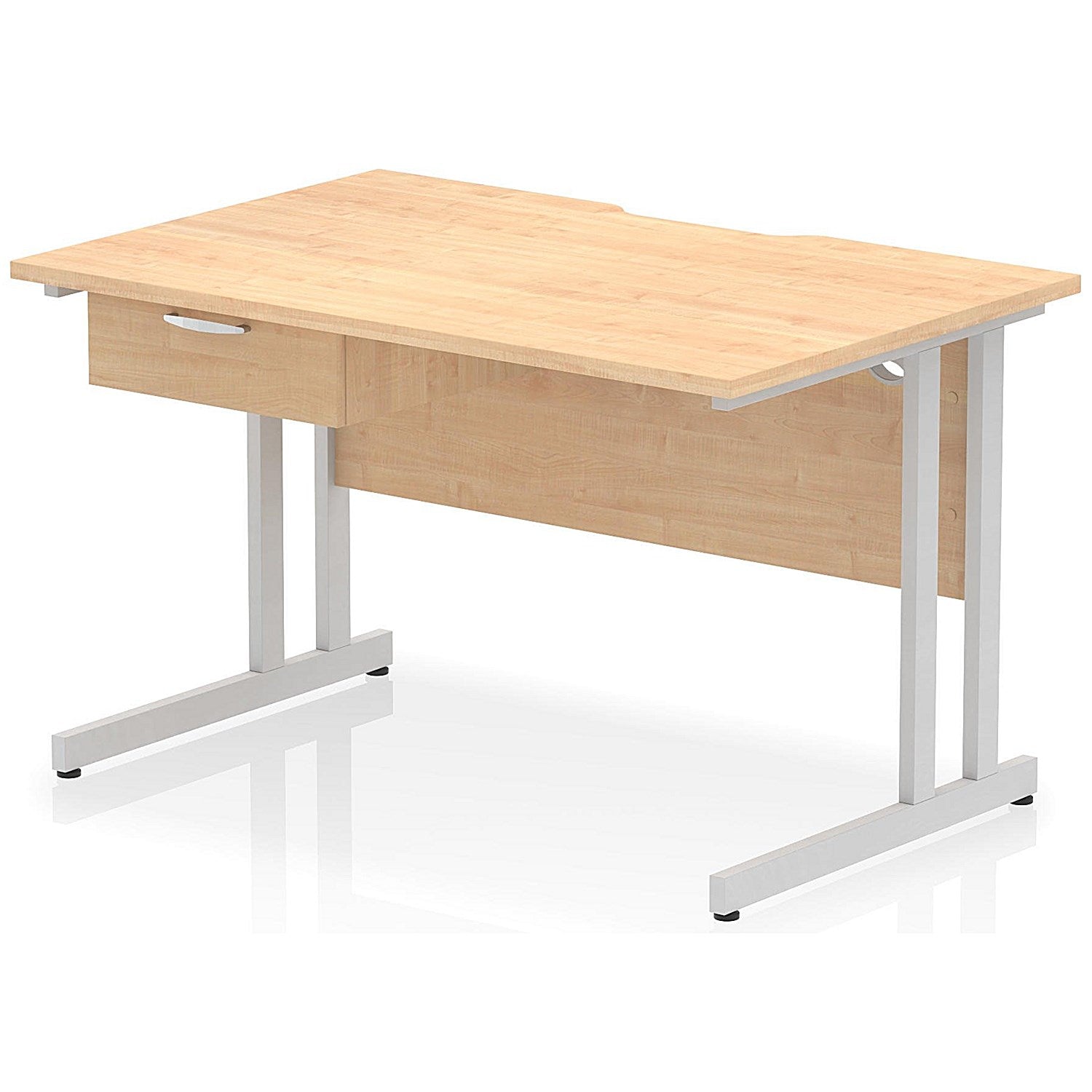 Impulse 1200mm Scalloped Edge Rectangular Desk, Silver Cantilever Legs, Maple, With 1 x 1 Drawer Fixed Pedestal Easy2Order : I005988