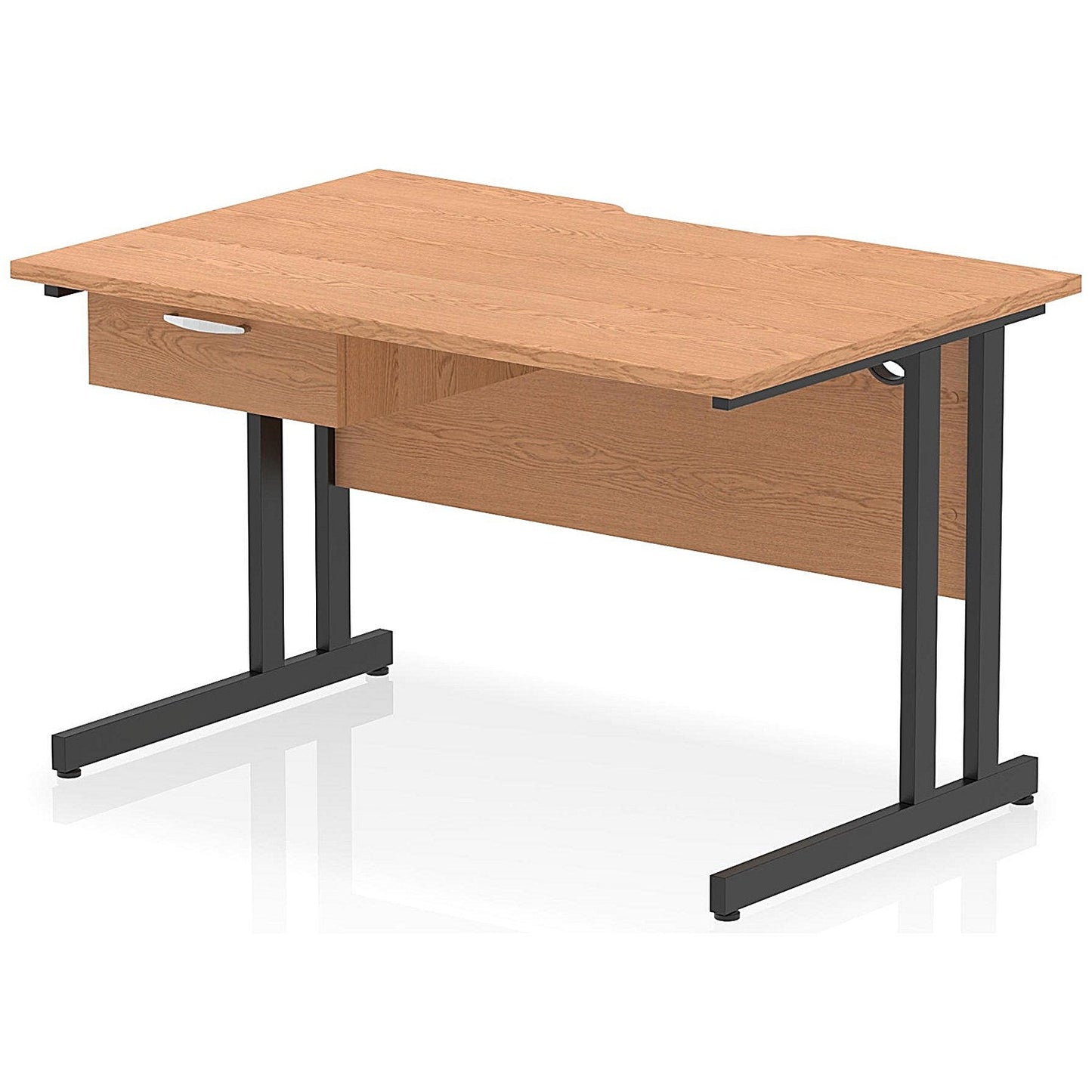 Impulse 1200mm Scalloped Edge Rectangular Desk, Black Cantilever Legs, Oak, With 1 x 1 Drawer Fixed Pedestal Easy2Order : I005990