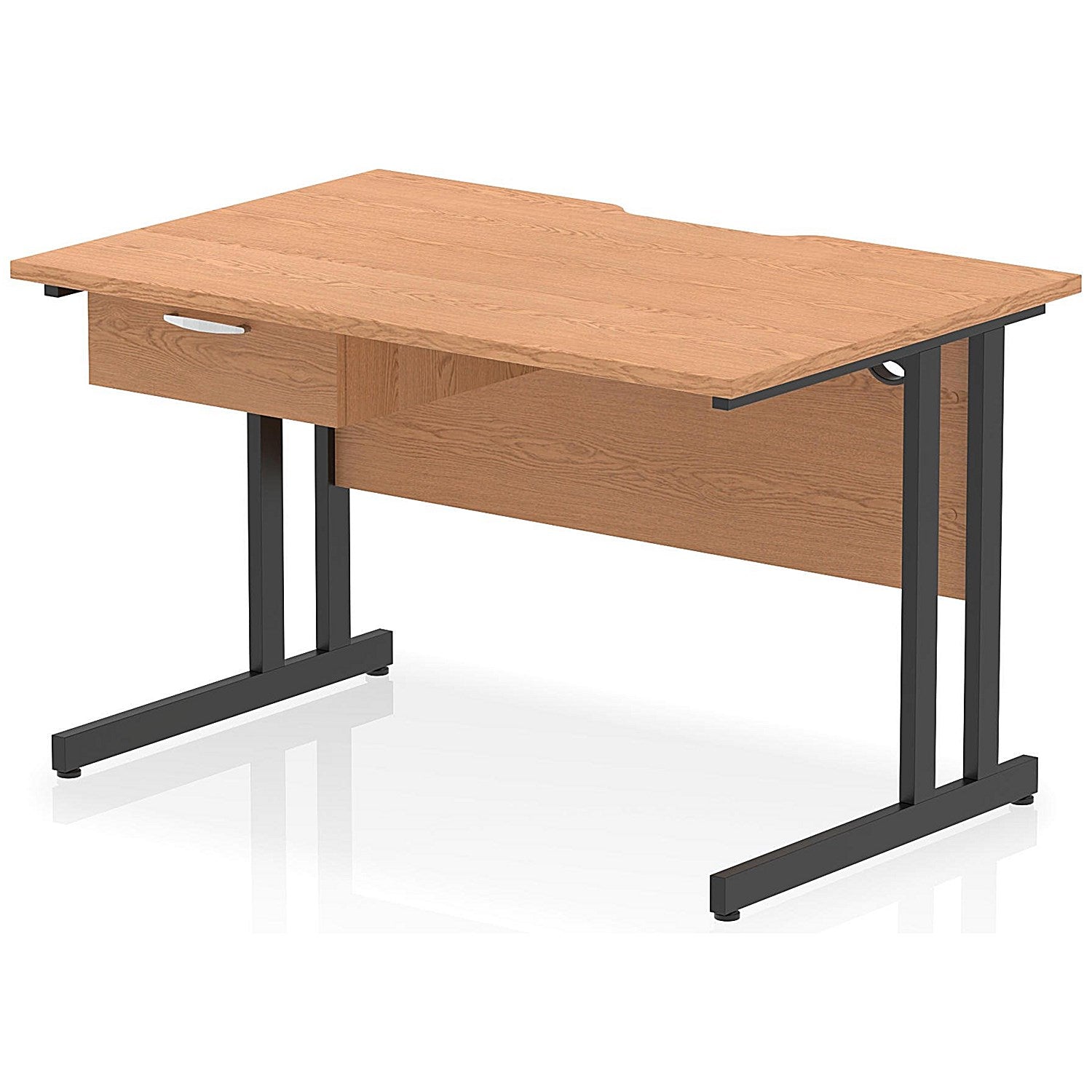 Impulse 1200mm Scalloped Edge Rectangular Desk, Black Cantilever Legs, Oak, With 1 x 1 Drawer Fixed Pedestal Easy2Order : I005990