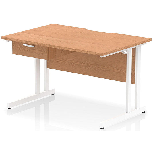 Impulse 1200mm Scalloped Edge Rectangular Desk, White Cantilever Legs, Oak, With 1 x 1 Drawer Fixed Pedestal Easy2Order : I005992