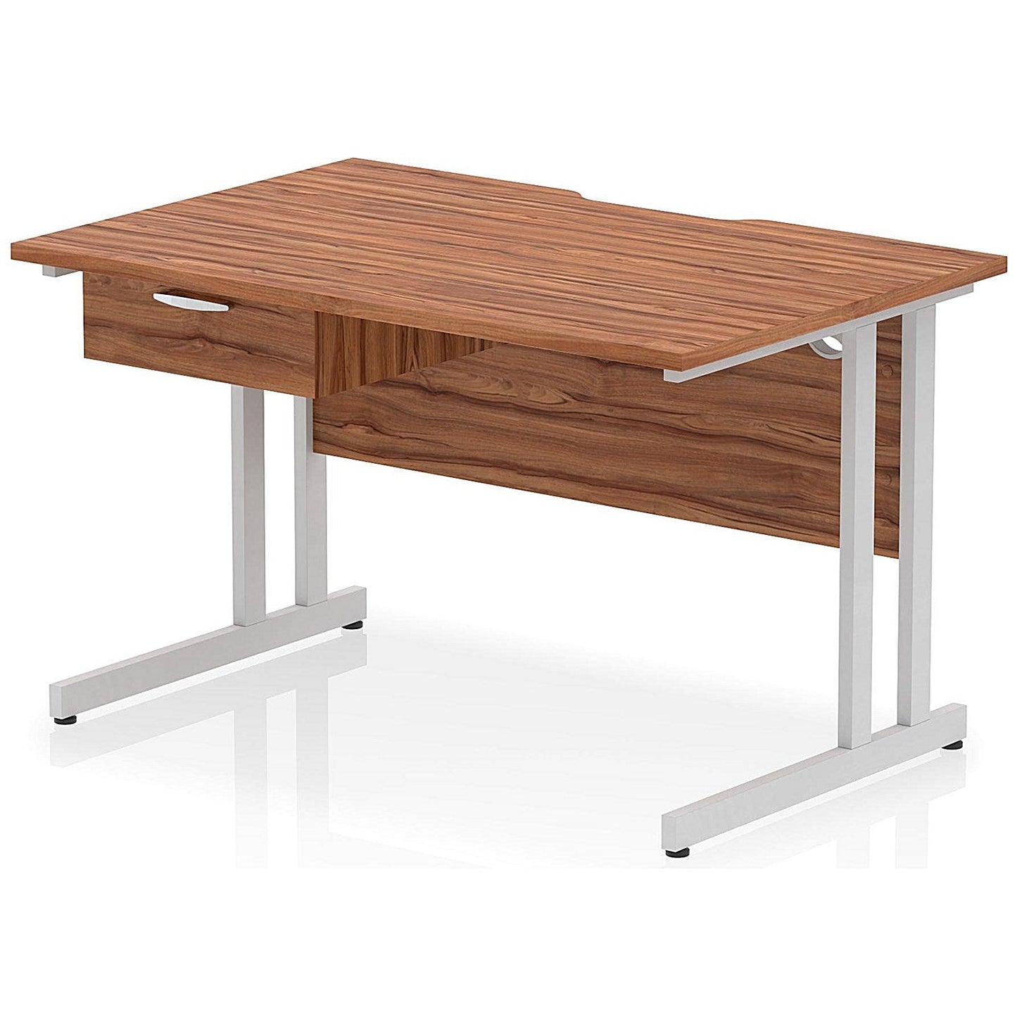 Impulse 1200mm Scalloped Edge Rectangular Desk, Silver Cantilever Legs, Walnut, With 1 x 1 Drawer Fixed Pedestal Easy2Order : I005994
