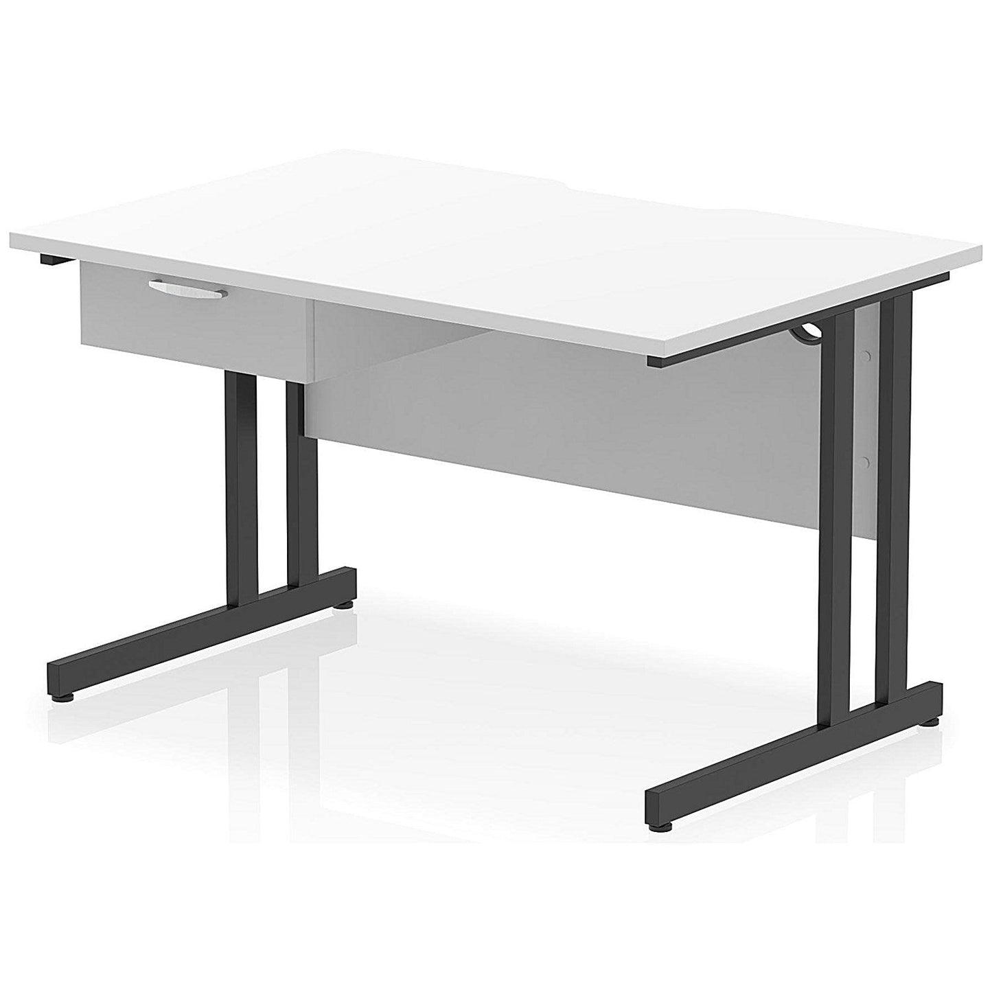 Impulse 1200mm Scalloped Edge Rectangular Desk, Black Cantilever Legs, White, With 1 x 1 Drawer Fixed Pedestal Easy2Order : I005996