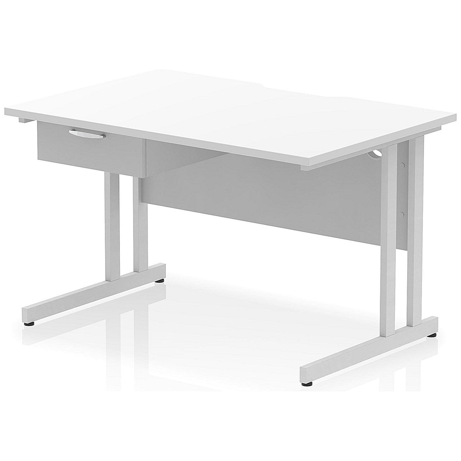 Impulse 1200mm Scalloped Edge Rectangular Desk, Silver Cantilever Legs, White, With 1 x 1 Drawer Fixed Pedestal Easy2Order : I005997