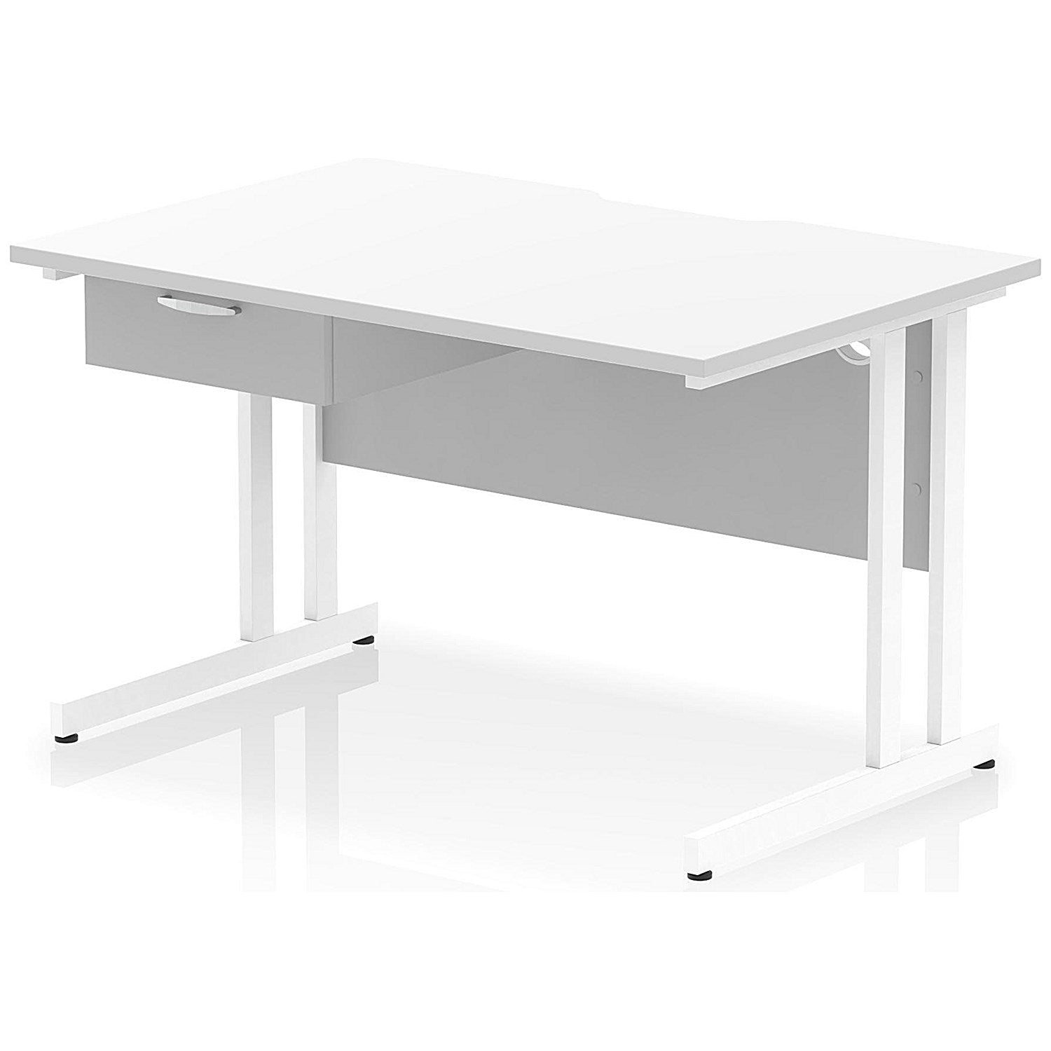 Impulse 1200mm Scalloped Edge Rectangular Desk, White Cantilever Legs, White, With 1 x 1 Drawer Fixed Pedestal Easy2Order : I005998
