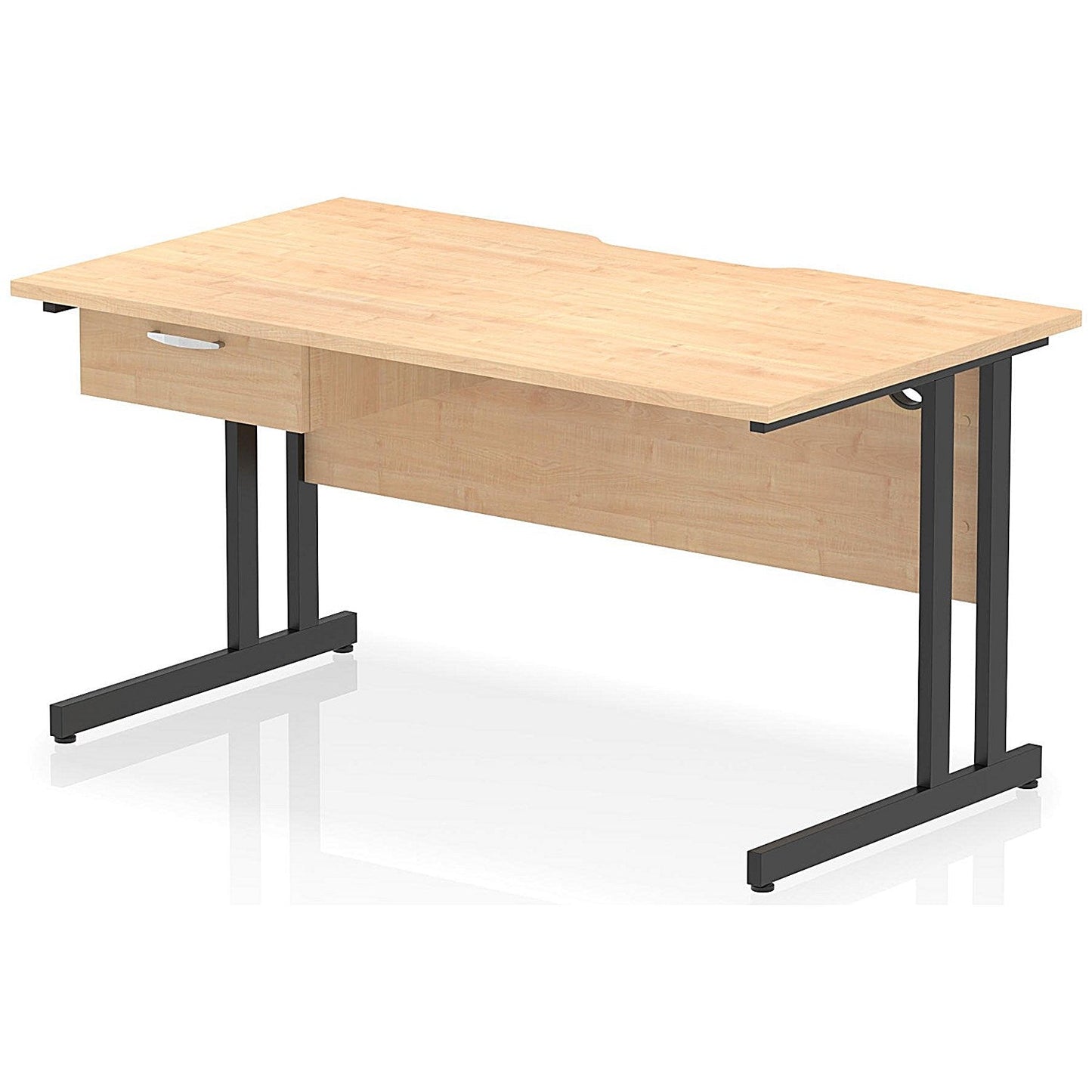 Impulse 1400mm Scalloped Edge Rectangular Desk, Black Cantilever Legs, Maple, With 1 x 1 Drawer Fixed Pedestal Easy2Order : I006005