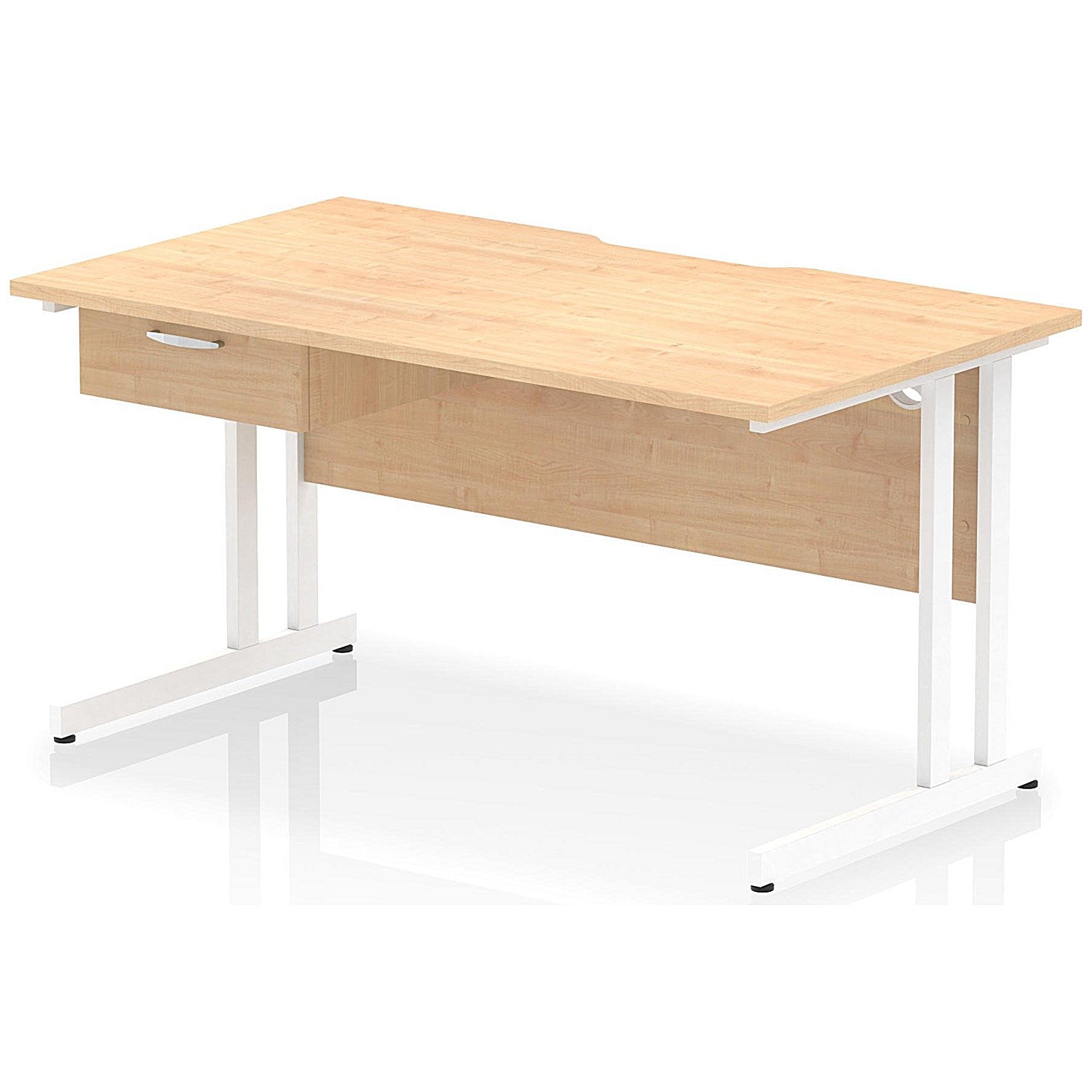 Impulse 1400mm Scalloped Edge Rectangular Desk, White Cantilever Legs, Maple, With 1 x 1 Drawer Fixed Pedestal Easy2Order : I006007