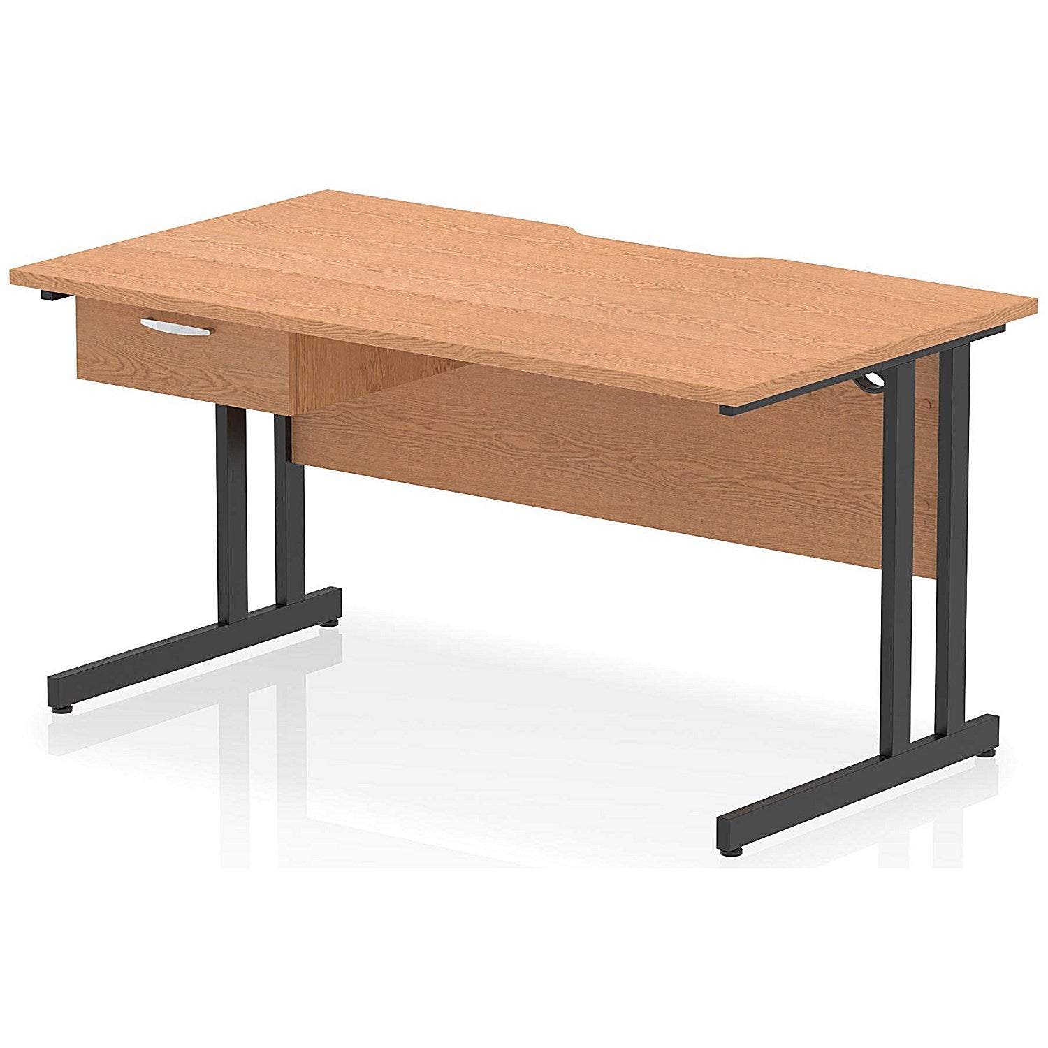 Impulse 1400mm Scalloped Edge Rectangular Desk, Black Cantilever Legs, Oak, With 1 x 1 Drawer Fixed Pedestal Easy2Order : I006008