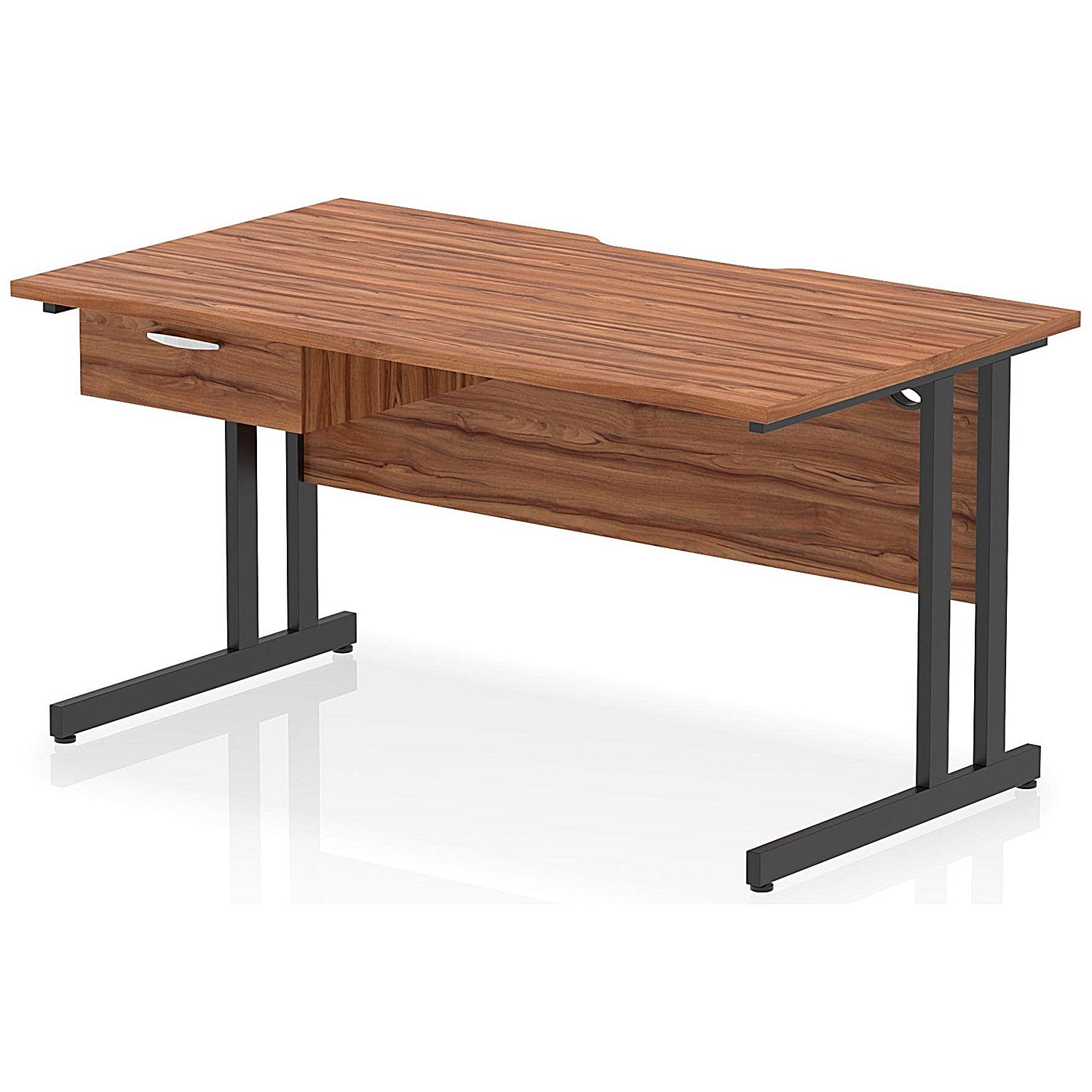 Impulse 1400mm Scalloped Edge Rectangular Desk, Black Cantilever Legs, Walnut, With 1 x 1 Drawer Fixed Pedestal Easy2Order : I006011