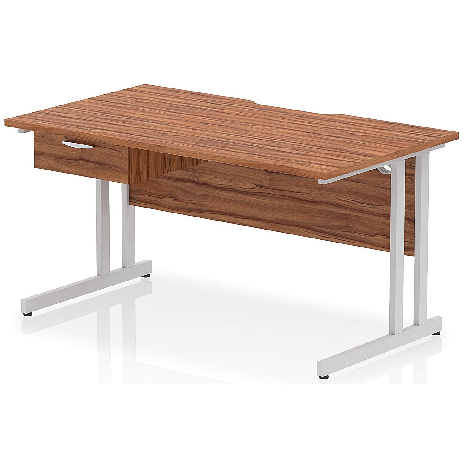 Impulse 1400mm Scalloped Edge Rectangular Desk, Silver Cantilever Legs, Walnut, With 1 x 1 Drawer Fixed Pedestal Easy2Order : I006012
