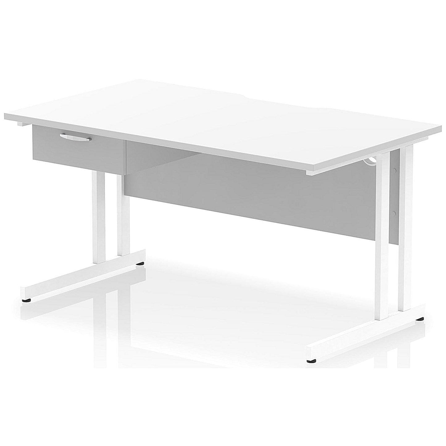 Impulse 1400mm Scalloped Edge Rectangular Desk, White Cantilever Legs, White, With 1 x 1 Drawer Fixed Pedestal Easy2Order : I006016