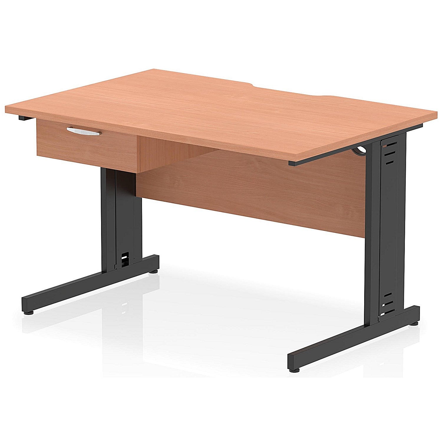 Impulse 1200mm Scalloped Edge Rectangular Desk, Black Cable Managed Legs, Beech, With 1 x 1 Drawer Fixed Pedestal Easy2Order : I006035