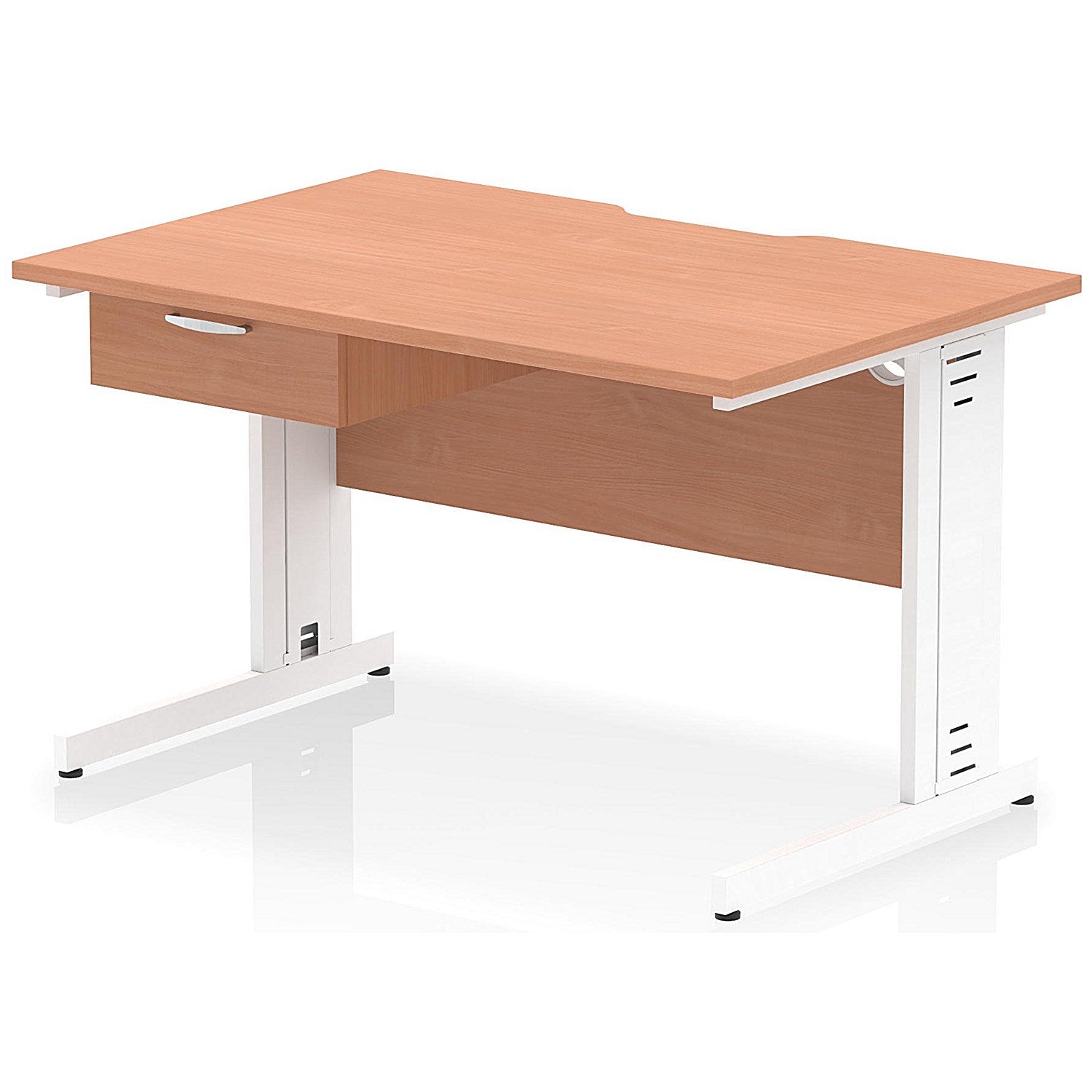 Impulse 1200mm Scalloped Edge Rectangular Desk, White Cable Managed Legs, Beech, With 1 x 1 Drawer Fixed Pedestal Easy2Order : I006037