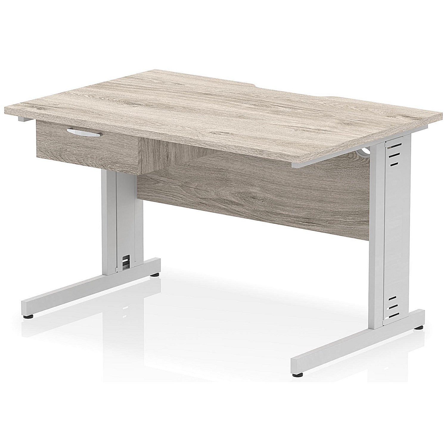 Impulse 1200mm Scalloped Edge Rectangular Desk, Silver Cable Managed Legs, Grey Oak, With 1 x 1 Drawer Fixed Pedestal Easy2Order : I006039