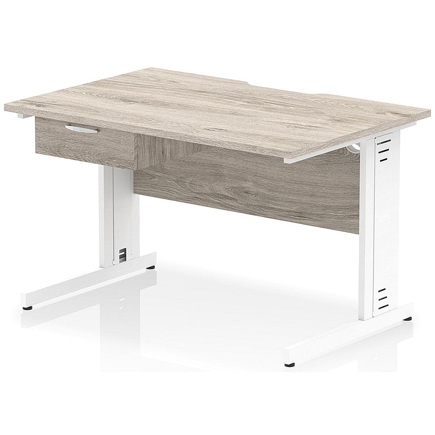 Impulse 1200mm Scalloped Edge Rectangular Desk, White Cable Managed Legs, Grey Oak, With 1 x 1 Drawer Fixed Pedestal Easy2Order : I006040