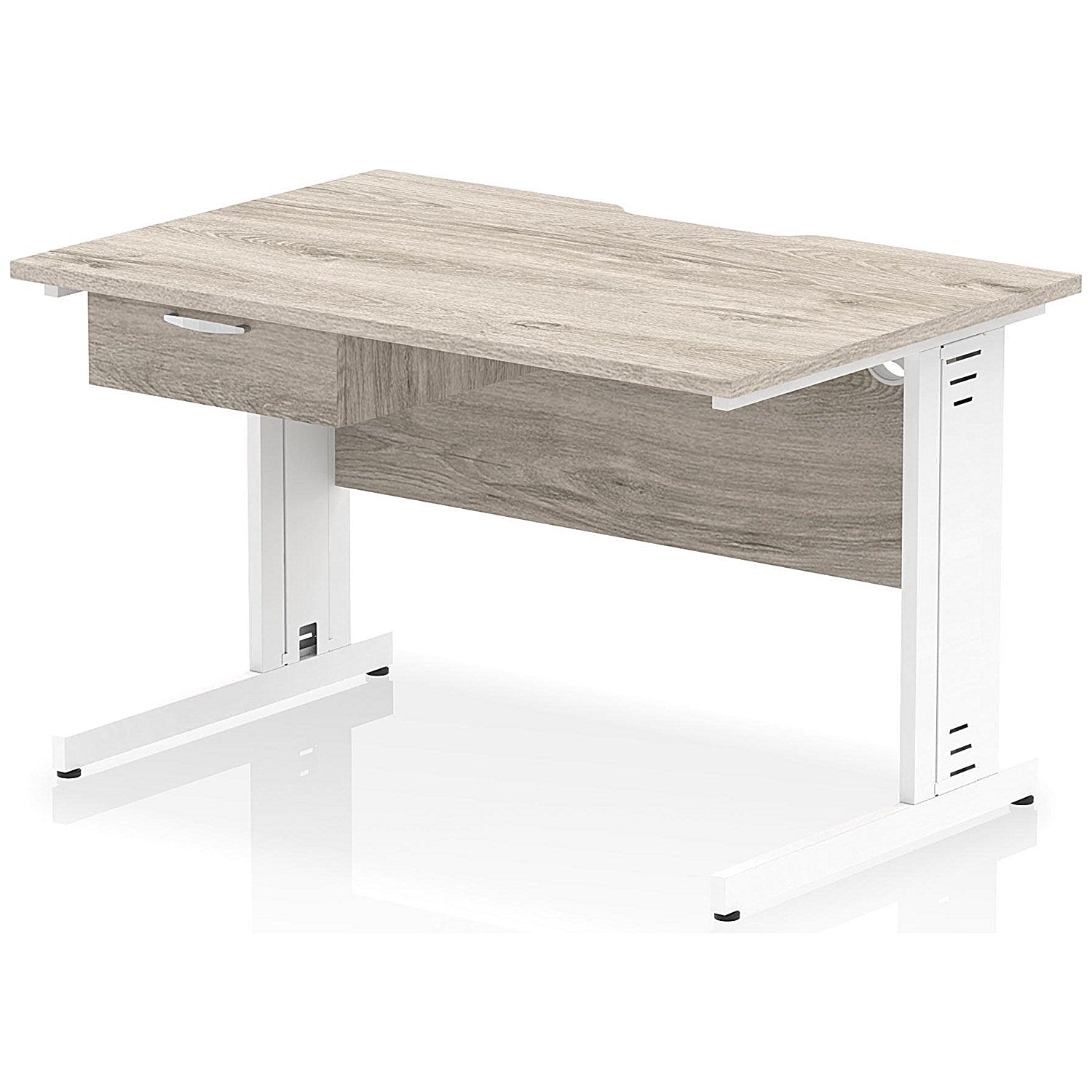 Impulse 1200mm Scalloped Edge Rectangular Desk, White Cable Managed Legs, Grey Oak, With 1 x 1 Drawer Fixed Pedestal Easy2Order : I006040