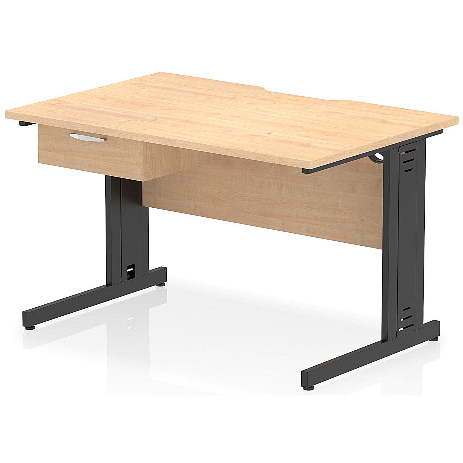 Impulse 1200mm Scalloped Edge Rectangular Desk, Black Cable Managed Legs, Maple, With 1 x 1 Drawer Fixed Pedestal Easy2Order : I006041