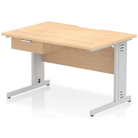 Impulse 1200mm Scalloped Edge Rectangular Desk, Silver Cable Managed Legs, Maple, With 1 x 1 Drawer Fixed Pedestal Easy2Order : I006042