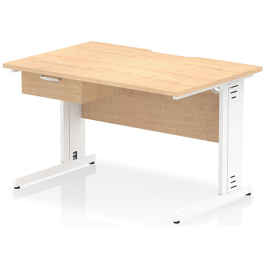 Impulse 1200mm Scalloped Edge Rectangular Desk, White Cable Managed Legs, Maple, With 1 x 1 Drawer Fixed Pedestal Easy2Order : I006043
