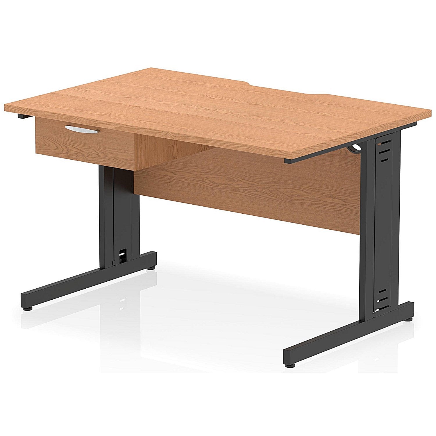 Impulse 1200mm Scalloped Edge Rectangular Desk, Black Cable Managed Legs, Oak, With 1 x 1 Drawer Fixed Pedestal Easy2Order : I006044