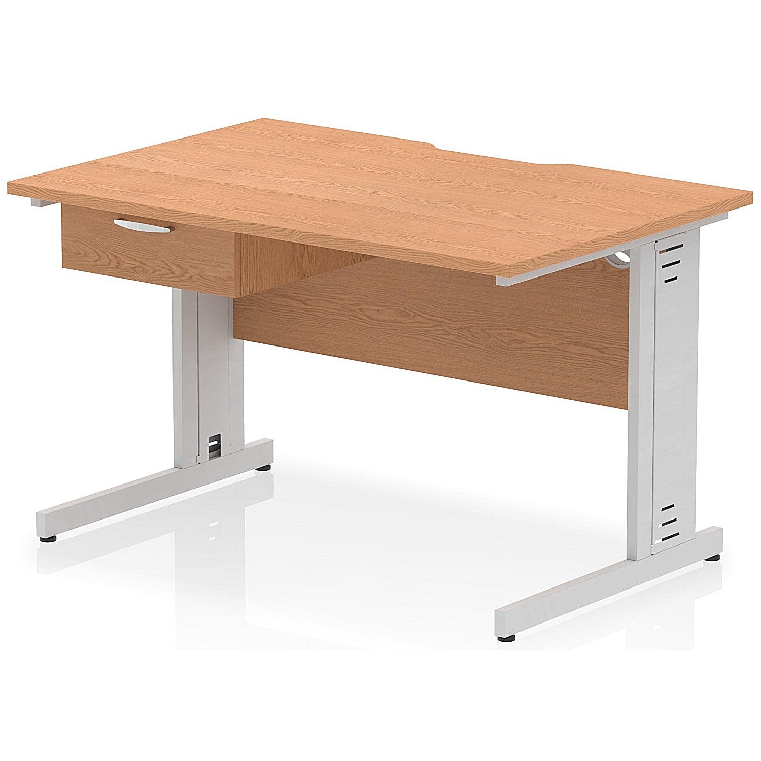 Impulse 1200mm Scalloped Edge Rectangular Desk, Silver Cable Managed Legs, Oak, With 1 x 1 Drawer Fixed Pedestal Easy2Order : I006045