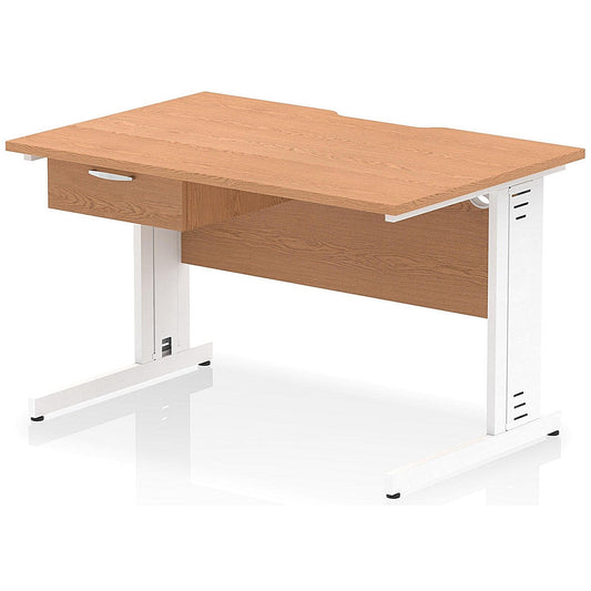 Impulse 1200mm Scalloped Edge Rectangular Desk, White Cable Managed Legs, Oak, With 1 x 1 Drawer Fixed Pedestal Easy2Order : I006046