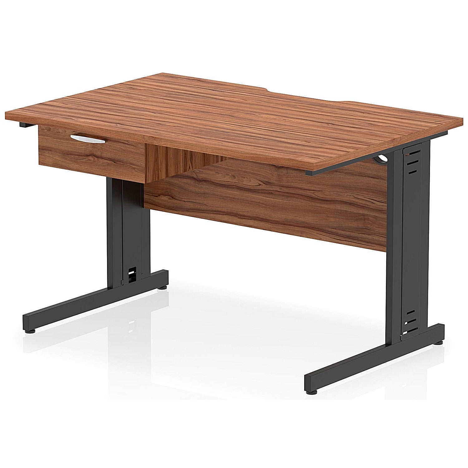 Impulse 1200mm Scalloped Edge Rectangular Desk, Black Cable Managed Legs, Walnut, With 1 x 1 Drawer Fixed Pedestal Easy2Order : I006047