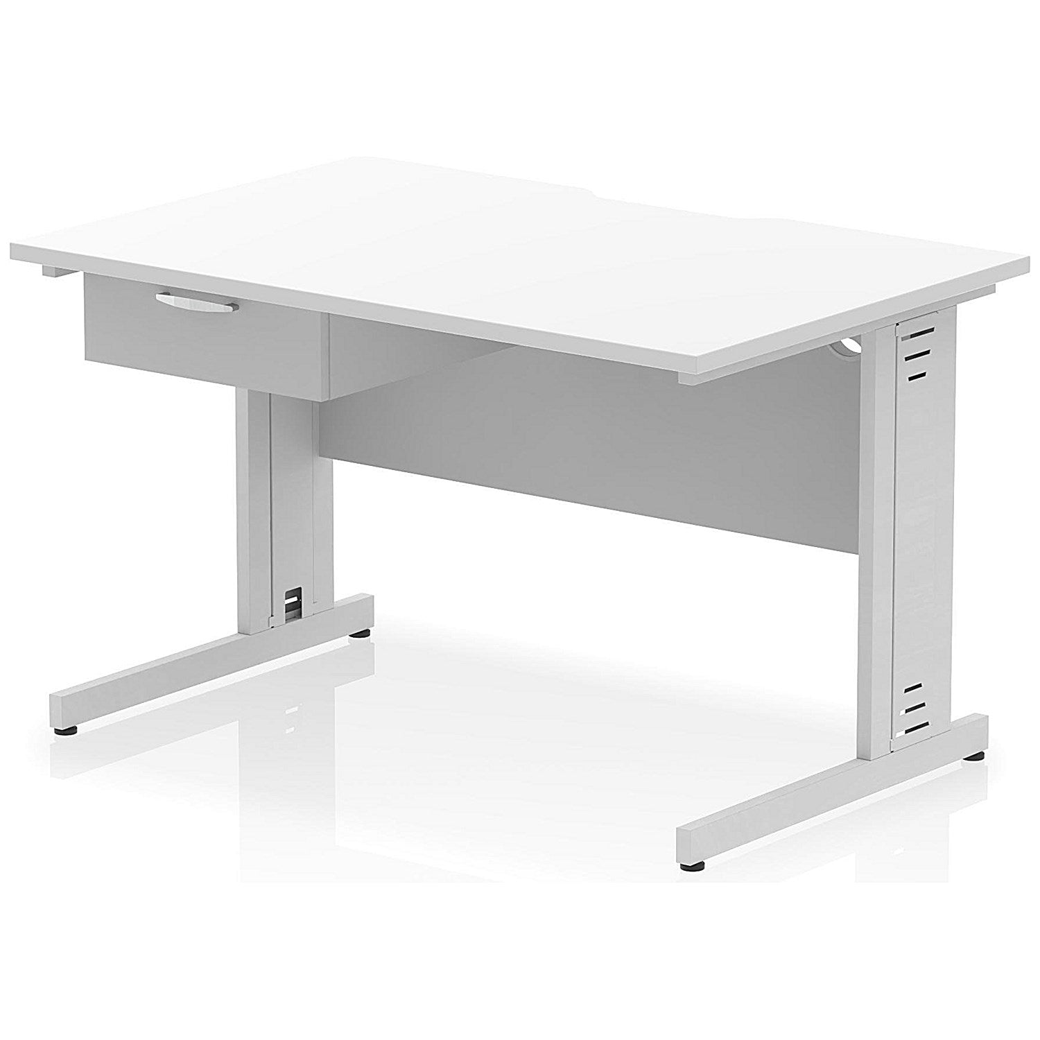 Impulse 1200mm Scalloped Edge Rectangular Desk, Silver Cable Managed Legs, White, With 1 x 1 Drawer Fixed Pedestal Easy2Order : I006051
