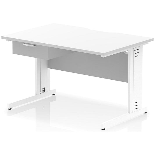 Impulse 1200mm Scalloped Edge Rectangular Desk, White Cable Managed Legs, White, With 1 x 1 Drawer Fixed Pedestal Easy2Order : I006052