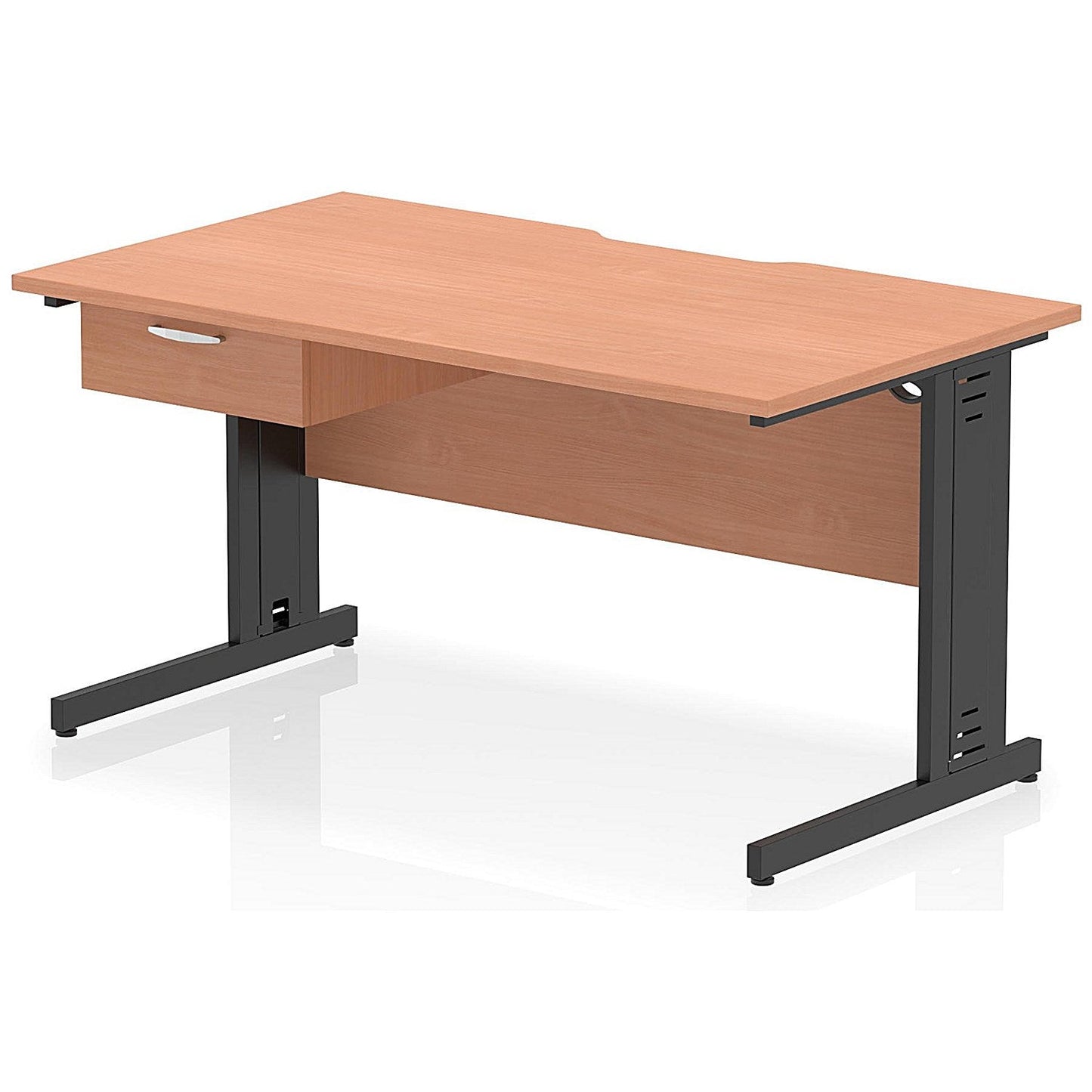 Impulse 1400mm Scalloped Edge Rectangular Desk, Black Cable Managed Legs, Beech, With 1 x 1 Drawer Fixed Pedestal Easy2Order : I006053