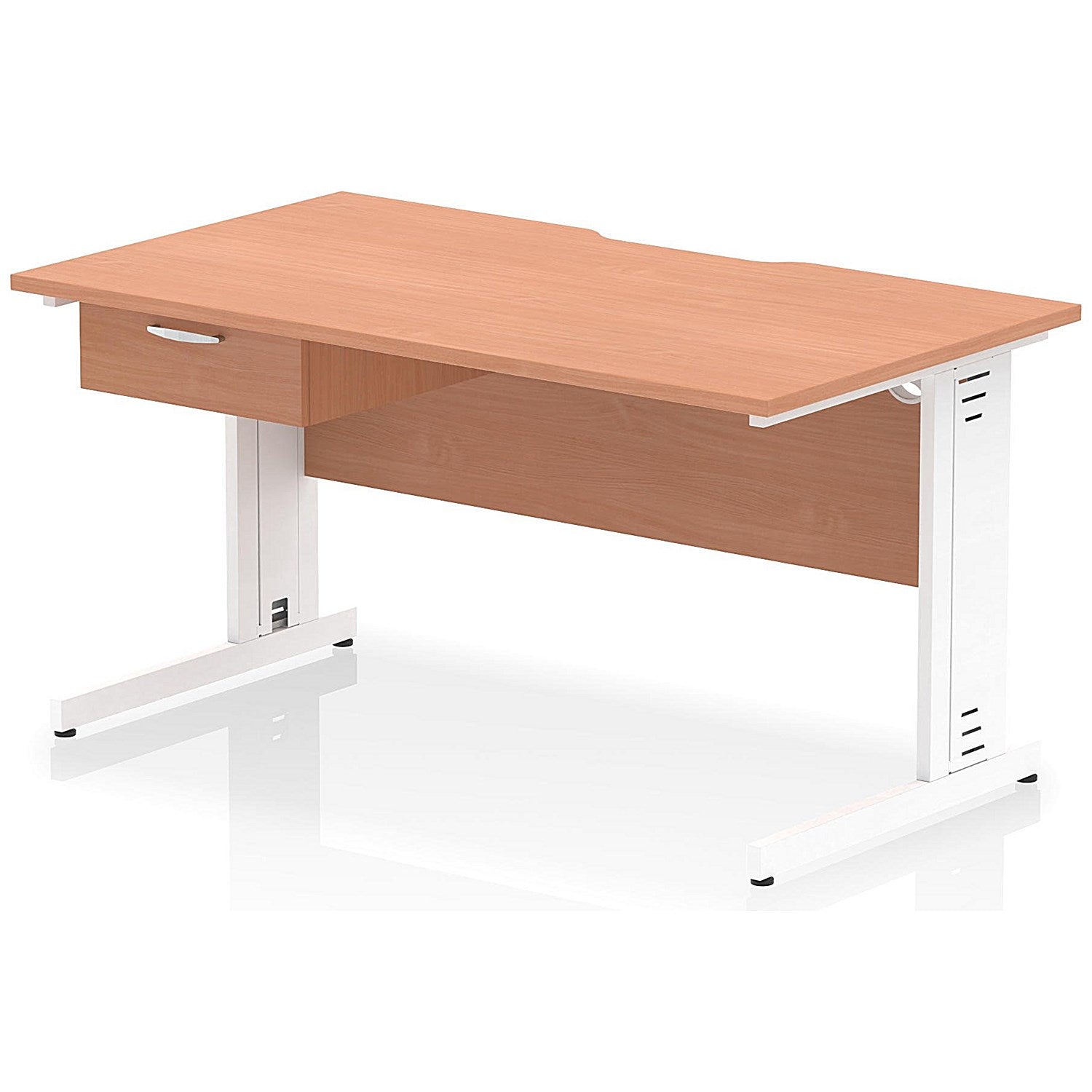 Impulse 1400mm Scalloped Edge Rectangular Desk, White Cable Managed Legs, Beech, With 1 x 1 Drawer Fixed Pedestal Easy2Order : I006055