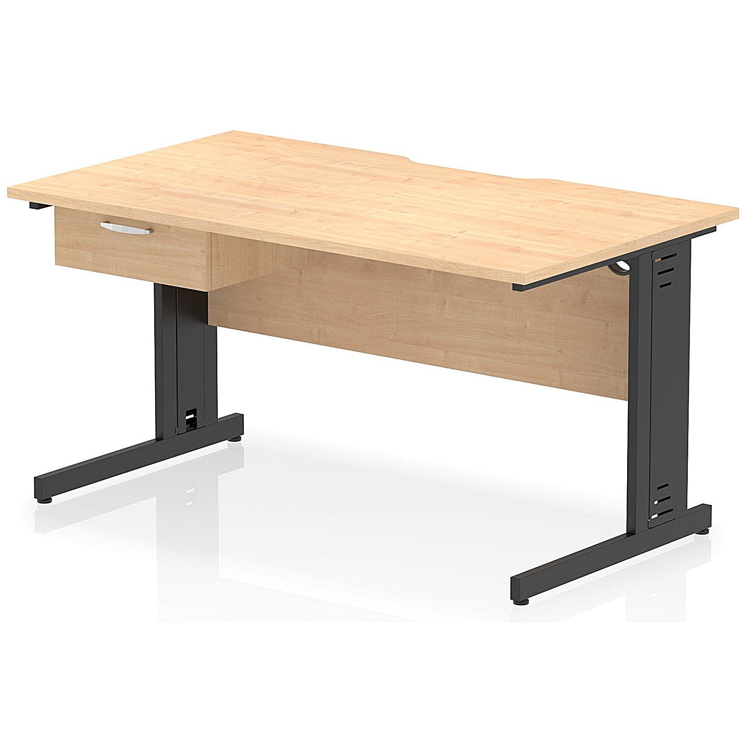 Impulse 1400mm Scalloped Edge Rectangular Desk, Black Cable Managed Legs, Maple, With 1 x 1 Drawer Fixed Pedestal Easy2Order : I006059