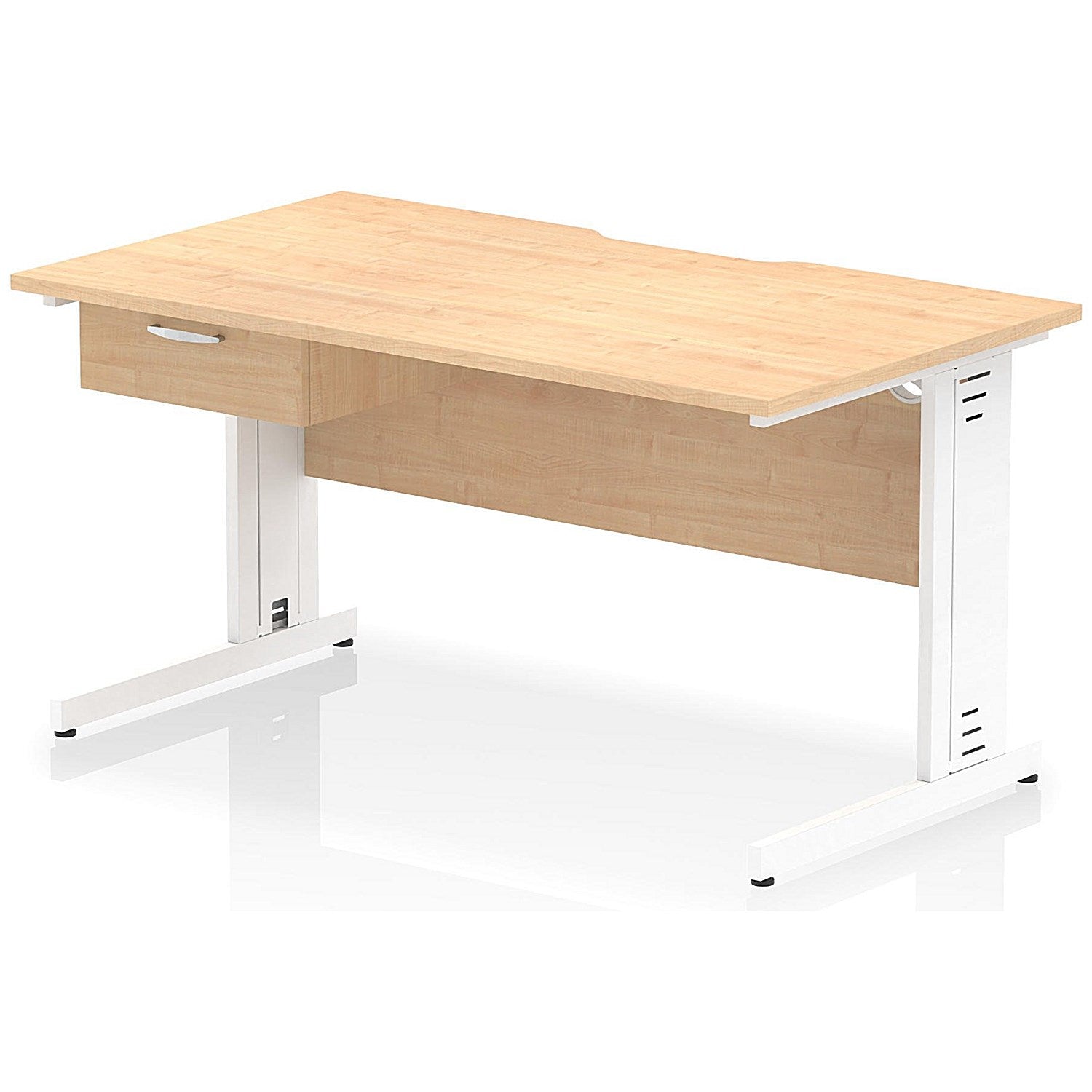 Impulse 1400mm Scalloped Edge Rectangular Desk, White Cable Managed Legs, Maple, With 1 x 1 Drawer Fixed Pedestal Easy2Order : I006061