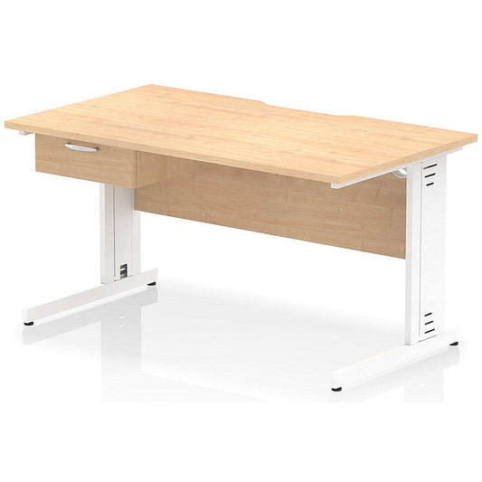 Impulse 1400mm Scalloped Edge Rectangular Desk, White Cable Managed Legs, Maple, With 1 x 1 Drawer Fixed Pedestal Easy2Order : I006061