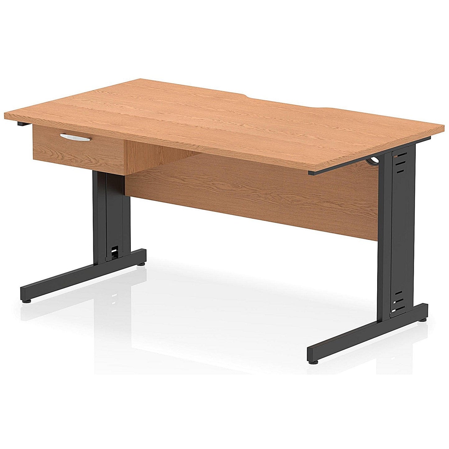 Impulse 1400mm Scalloped Edge Rectangular Desk, Black Cable Managed Legs, Oak, With 1 x 1 Drawer Fixed Pedestal Easy2Order : I006062