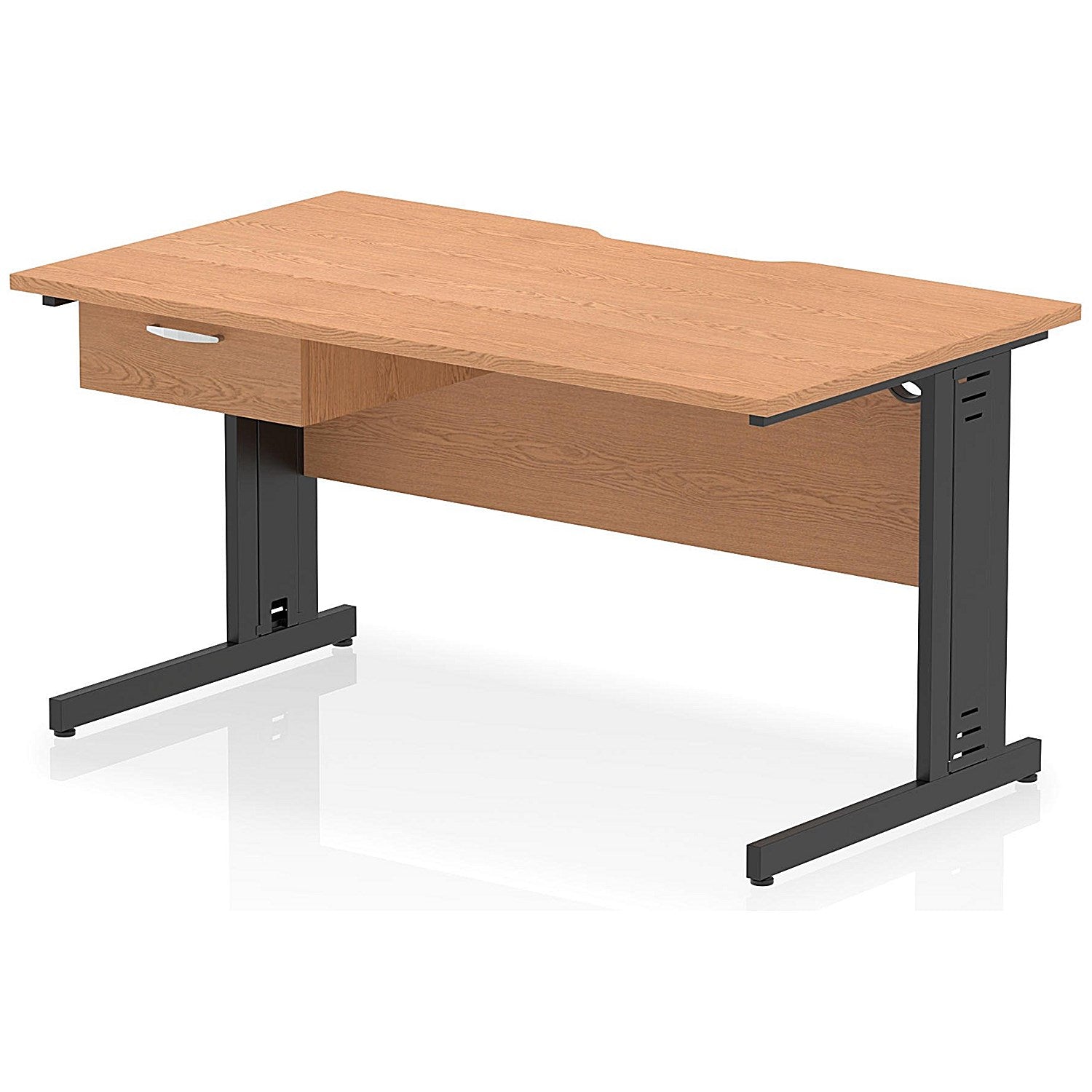 Impulse 1400mm Scalloped Edge Rectangular Desk, Black Cable Managed Legs, Oak, With 1 x 1 Drawer Fixed Pedestal Easy2Order : I006062