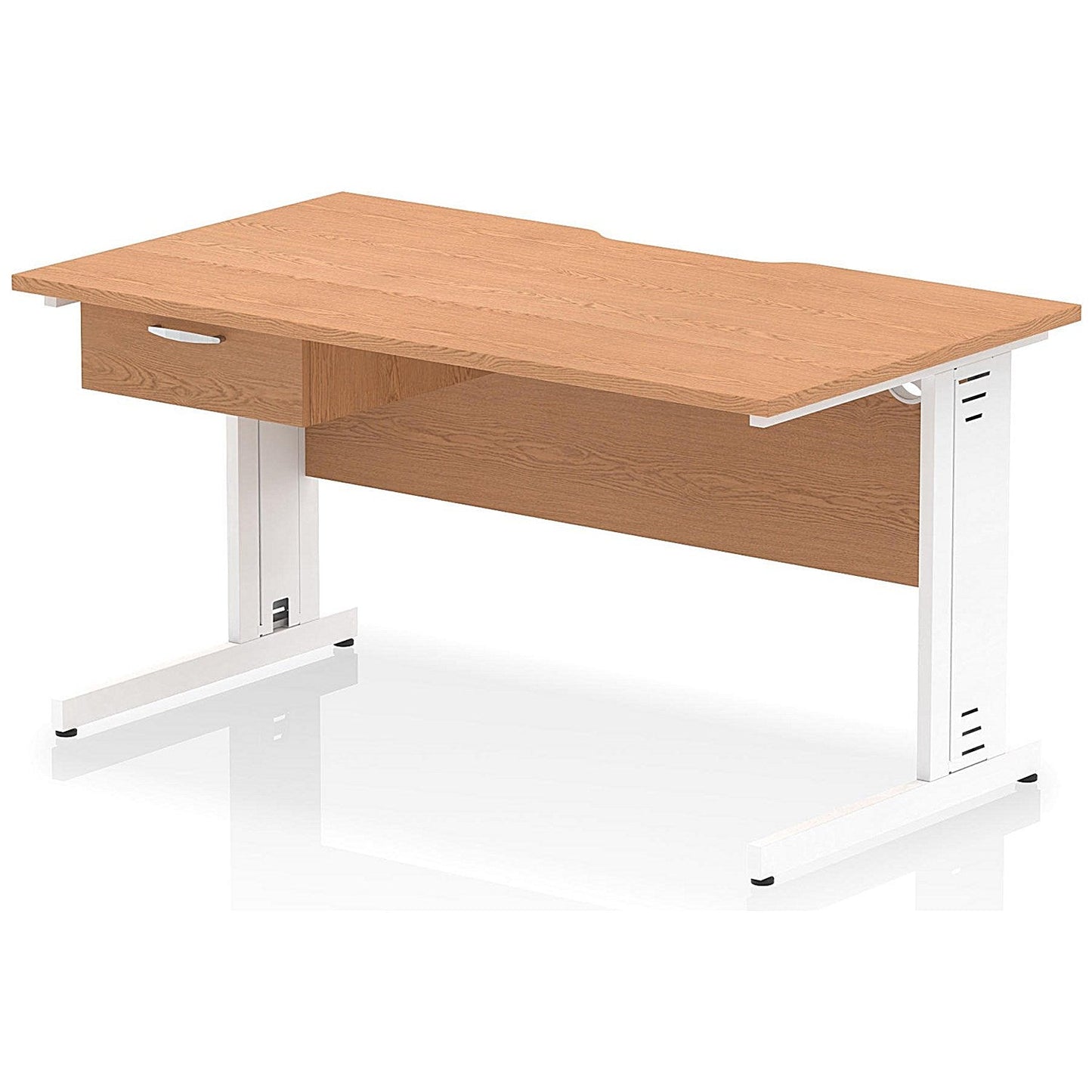Impulse 1400mm Scalloped Edge Rectangular Desk, White Cable Managed Legs, Oak, With 1 x 1 Drawer Fixed Pedestal Easy2Order : I006064
