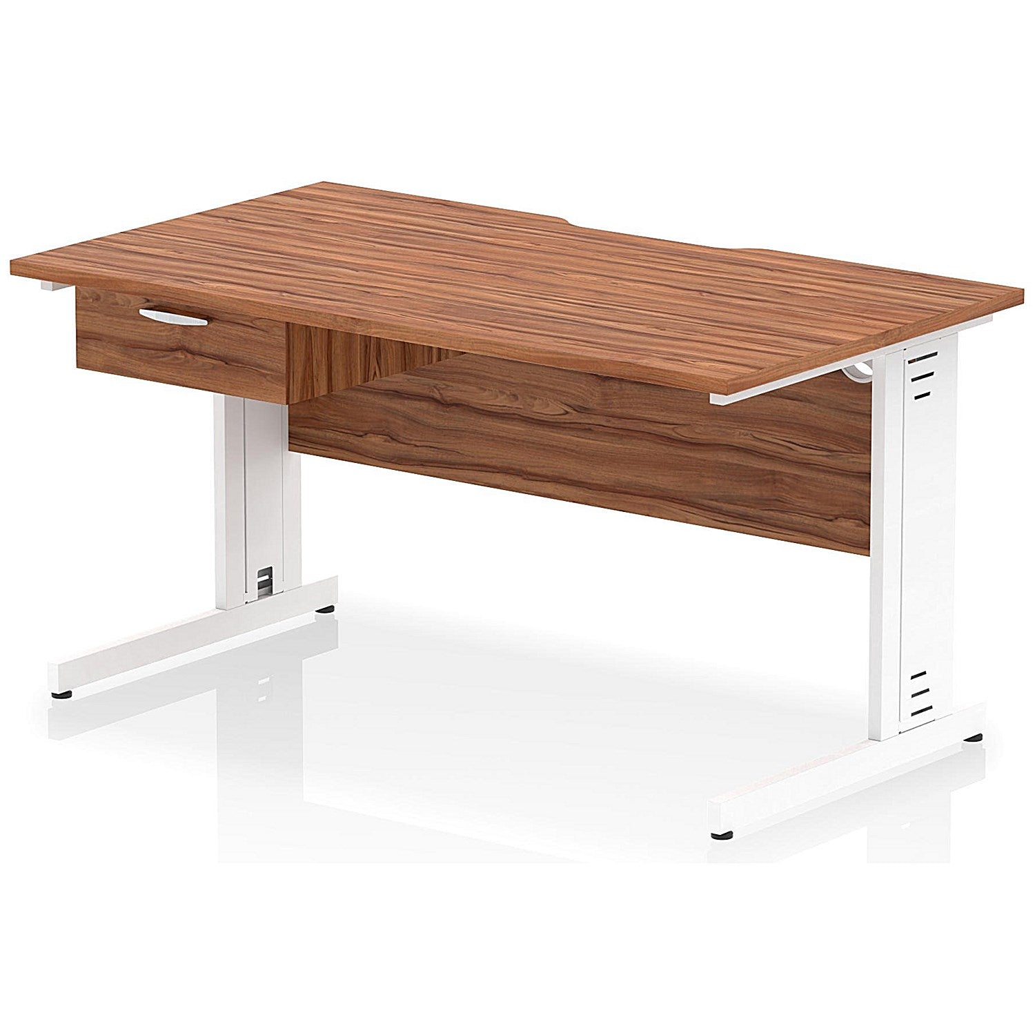 Impulse 1400mm Scalloped Edge Rectangular Desk, White Cable Managed Legs, Walnut, With 1 x 1 Drawer Fixed Pedestal Easy2Order : I006067