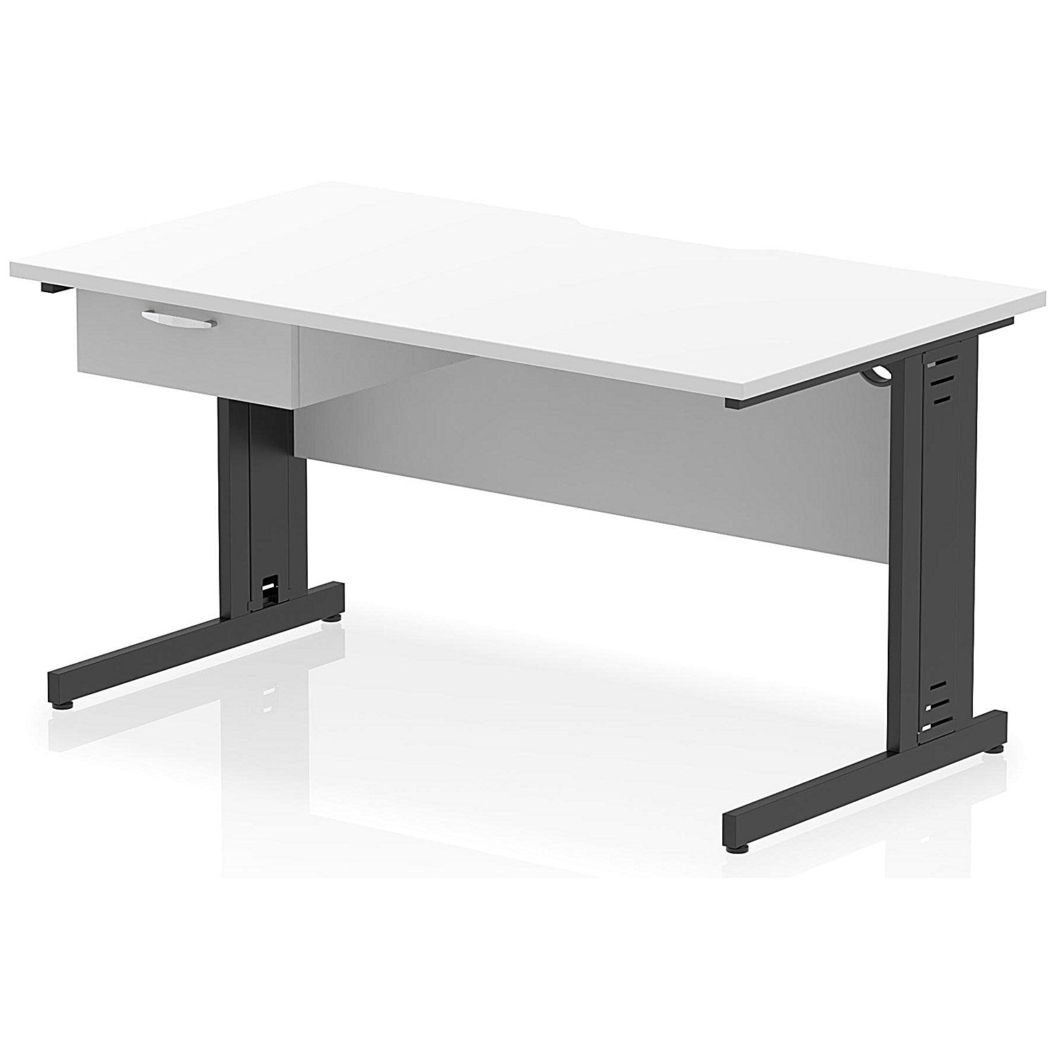 Impulse 1400mm Scalloped Edge Rectangular Desk, Black Cable Managed Legs, White, With 1 x 1 Drawer Fixed Pedestal Easy2Order : I006068