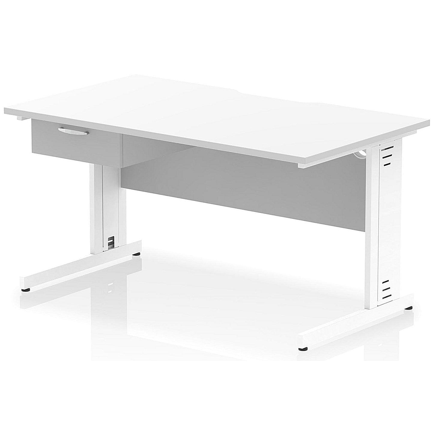 Impulse 1400mm Scalloped Edge Rectangular Desk, White Cable Managed Legs, White, With 1 x 1 Drawer Fixed Pedestal Easy2Order : I006070