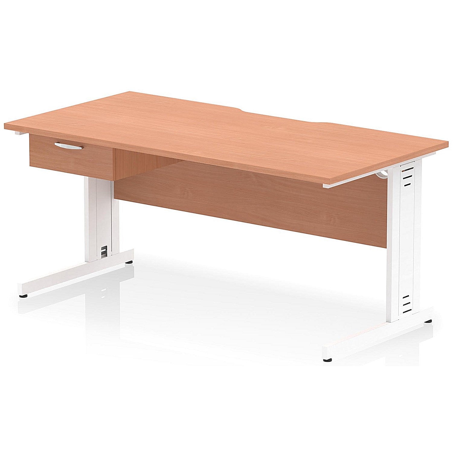 Impulse 1600mm Scalloped Edge Rectangular Desk, White Cable Managed Legs, Beech, With 1 x 1 Drawer Fixed Pedestal Easy2Order : I006073