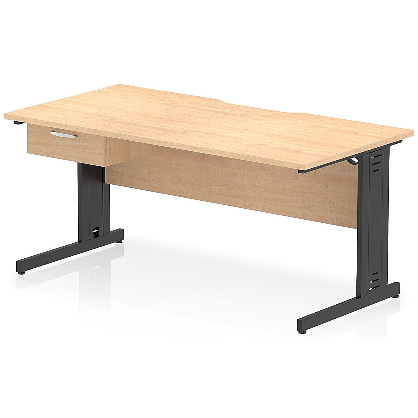 Impulse 1600mm Scalloped Edge Rectangular Desk, Black Cable Managed Legs, Maple, With 1 x 1 Drawer Fixed Pedestal Easy2Order : I006077