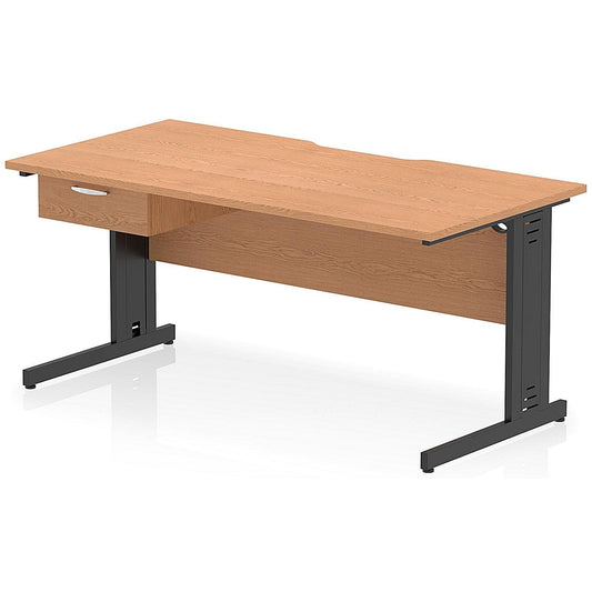 Impulse 1600mm Scalloped Edge Rectangular Desk, Black Cable Managed Legs, Oak, With 1 x 1 Drawer Fixed Pedestal Easy2Order : I006080