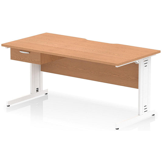 Impulse 1600mm Scalloped Edge Rectangular Desk, White Cable Managed Legs, Oak, With 1 x 1 Drawer Fixed Pedestal Easy2Order : I006082